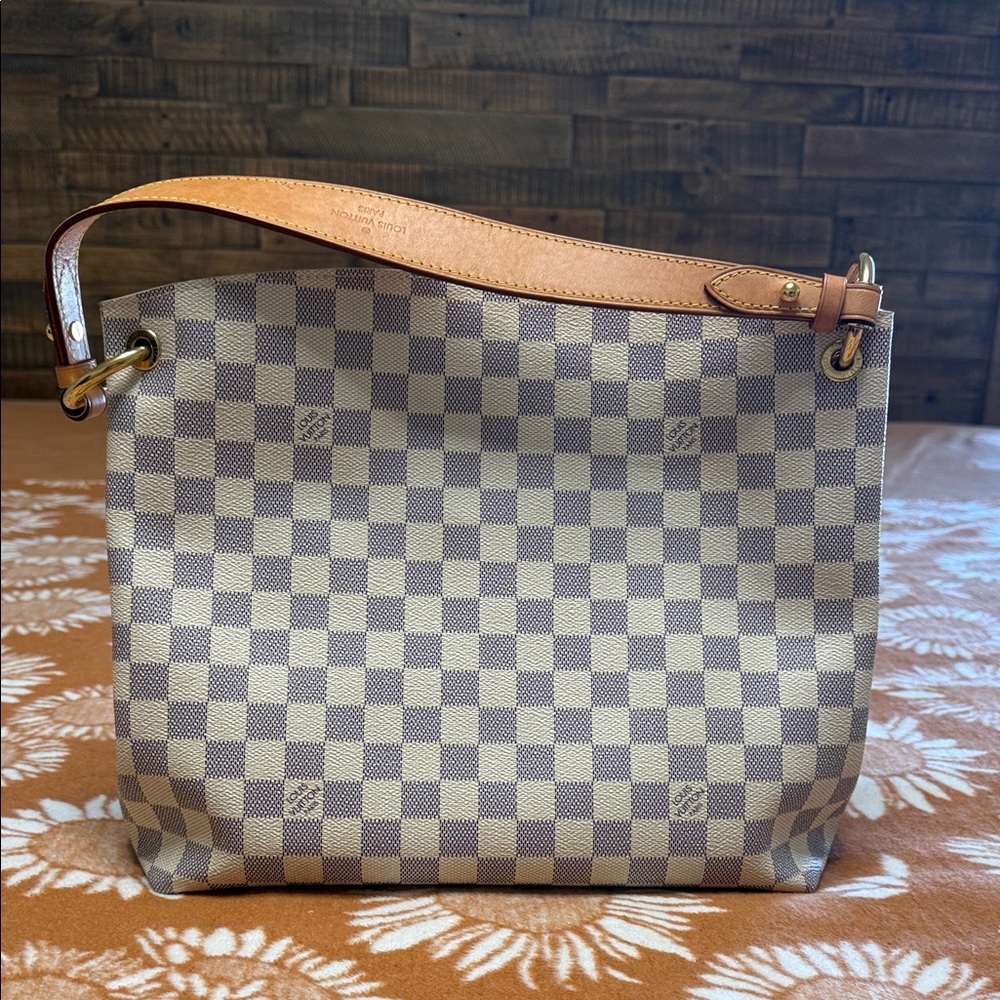 Louis Vuitton Damier Azur Checkerboard Shoulder Bag in White and Blue - Picture 2 of 11